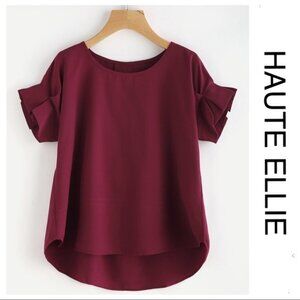 Burgundy Curved Hem Hi-Lo Top